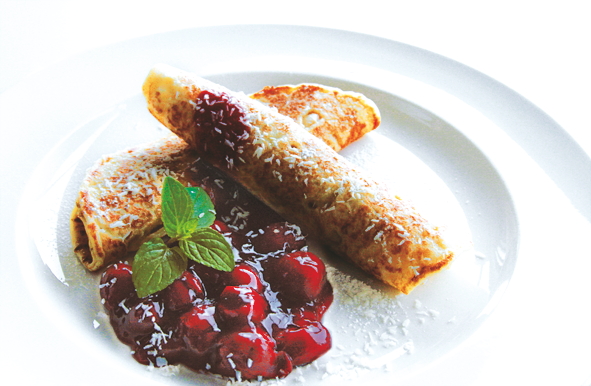 Kokos-Quark-Pfannkuchen mit Sauerkirschen - www.sun-stop.net